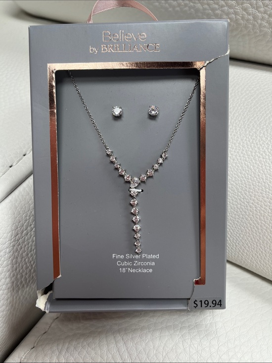 Believe By Brilliance Jewelry - Silver-Plated Cubic Zirconia Y-Drop Necklace and Earring Set